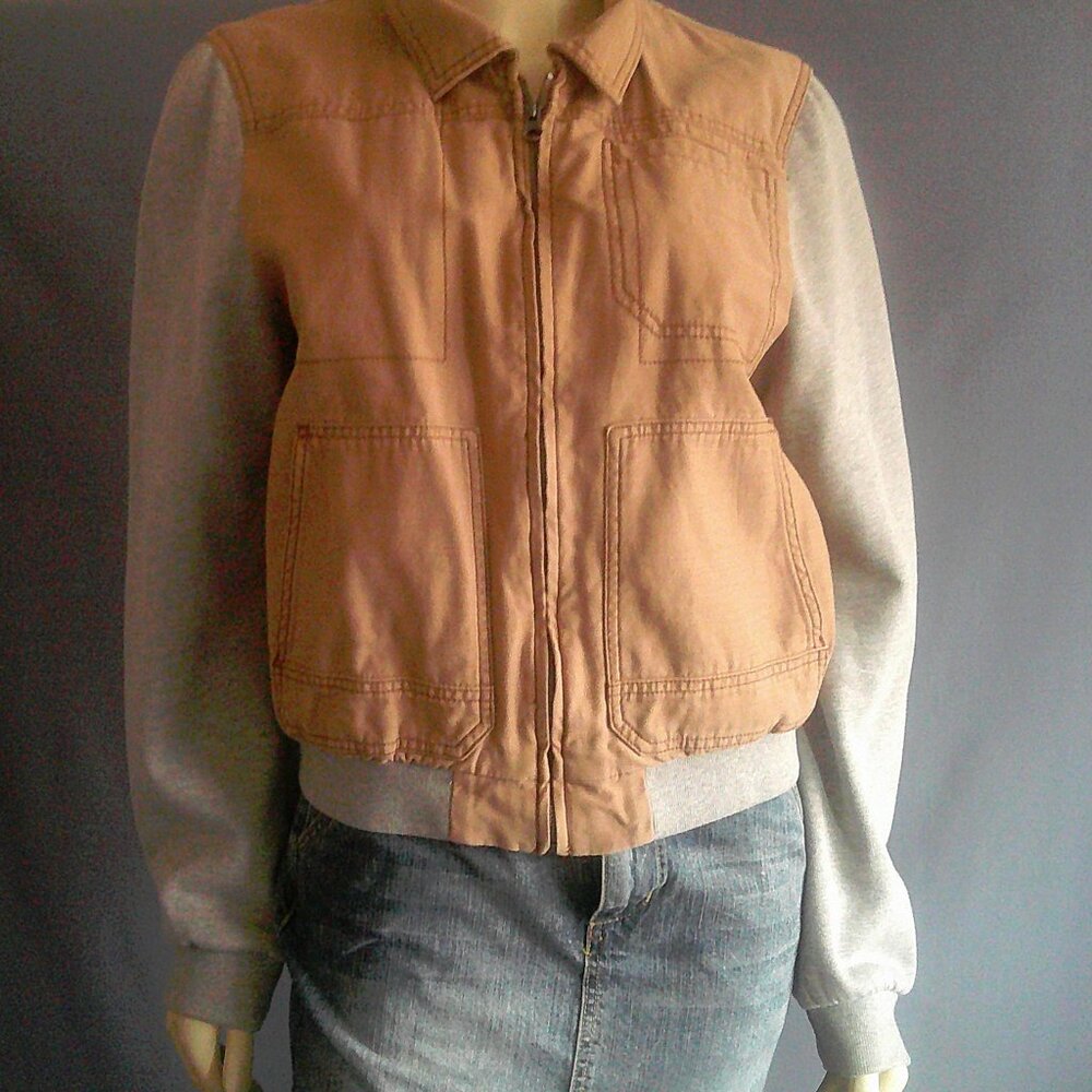 Anthropologie Hei Hei Excursion Tan Cotton Bomber Jacket L - Picture 4 of 8